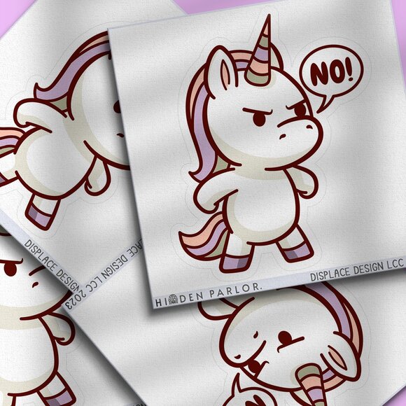 3pc - "NO!" Grumpy Unicorn Sticker Pack – Water Bottle, Tumbler, Laptop - Picture 1 of 8
